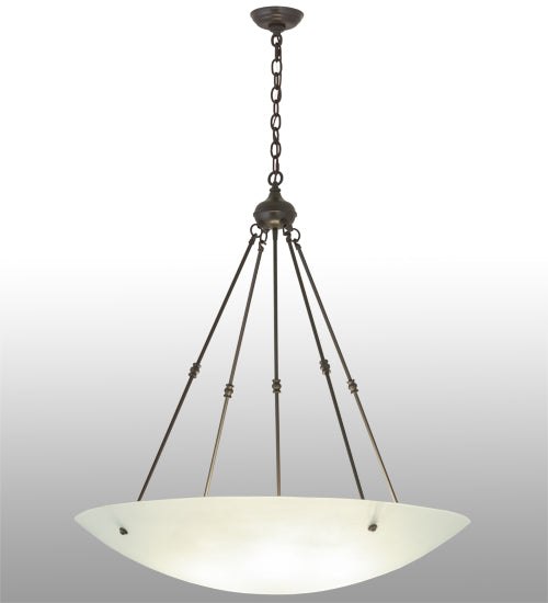 Meyda Lighting Adalee 36" 6-Light Timeless Bronze Inverted Pendant Light With Frosted Clear Shade Glass