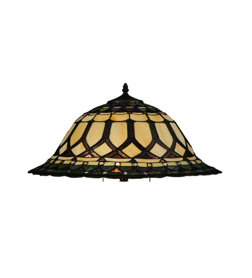 Meyda Lighting Aello 28" 3-Light Chestnut With Gold Table Lamp With Multi-Colored Shade Glass