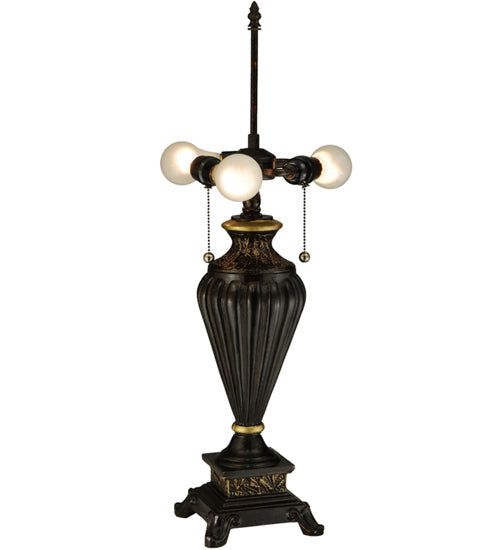 Meyda Lighting Aello 28" 3-Light Chestnut With Gold Table Lamp With Multi-Colored Shade Glass