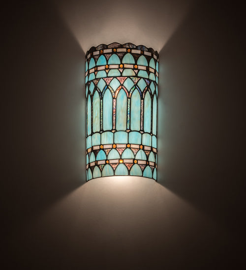Meyda Lighting Aello 8" 2-Light White Wall Sconce With Verigated Blue And Amber Jewels Shade Glass