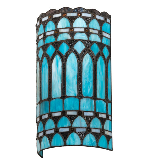 Meyda Lighting Aello 8" 2-Light White Wall Sconce With Verigated Blue And Amber Jewels Shade Glass