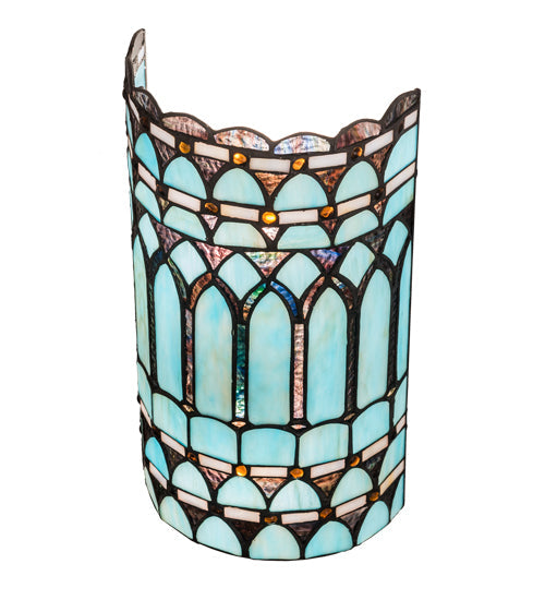 Meyda Lighting Aello 8" 2-Light White Wall Sconce With Verigated Blue And Amber Jewels Shade Glass