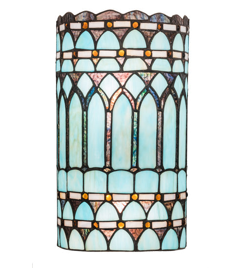 Meyda Lighting Aello 8" 2-Light White Wall Sconce With Verigated Blue And Amber Jewels Shade Glass