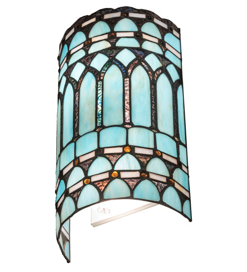 Meyda Lighting Aello 8" 2-Light White Wall Sconce With Verigated Blue And Amber Jewels Shade Glass