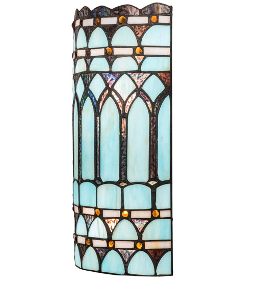 Meyda Lighting Aello 8" 2-Light White Wall Sconce With Verigated Blue And Amber Jewels Shade Glass