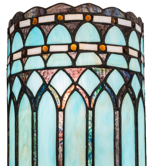 Meyda Lighting Aello 8" 2-Light White Wall Sconce With Verigated Blue And Amber Jewels Shade Glass