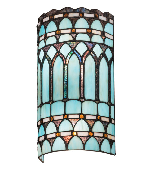 Meyda Lighting Aello 8" 2-Light White Wall Sconce With Verigated Blue And Amber Jewels Shade Glass