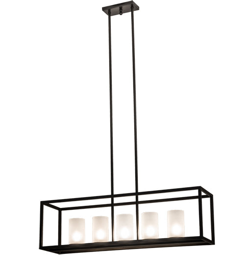 Meyda Lighting Affinity 48" 5-Light Timeless Bronze Island Pendant Light With Frosted Clear Shade Glass