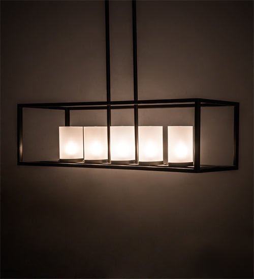 Meyda Lighting Affinity 48" 5-Light Timeless Bronze Island Pendant Light With Frosted Clear Shade Glass