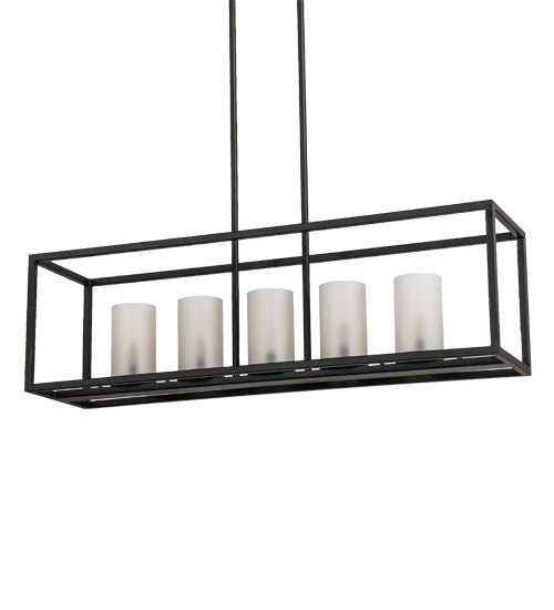 Meyda Lighting Affinity 48" 5-Light Timeless Bronze Island Pendant Light With Frosted Clear Shade Glass