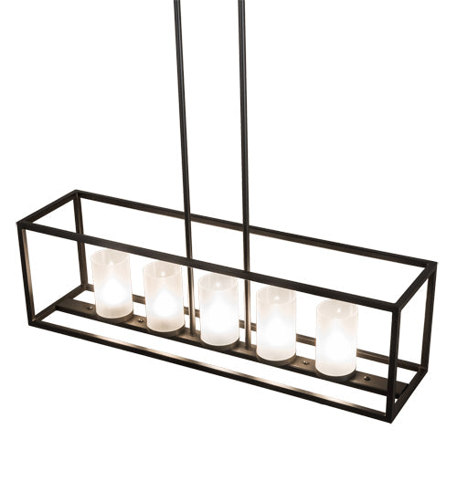 Meyda Lighting Affinity 48" 5-Light Timeless Bronze Island Pendant Light With Frosted Clear Shade Glass