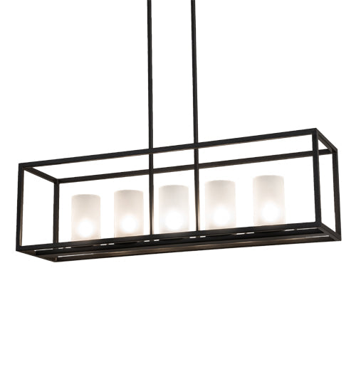 Meyda Lighting Affinity 48" 5-Light Timeless Bronze Island Pendant Light With Frosted Clear Shade Glass