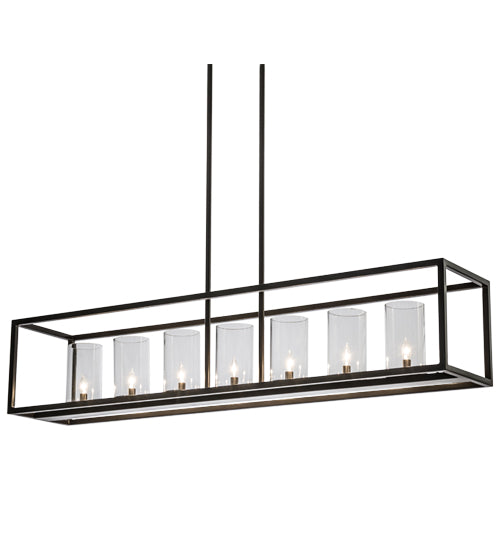 Meyda Lighting Affinity 60" 7-Light Timeless Bronze Island Pendant Light With Clear Shade Glass