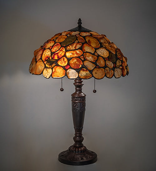 Meyda Lighting Agata 23" 2-Light Mahogany Bronze Table Lamp With Orange Stone Shade