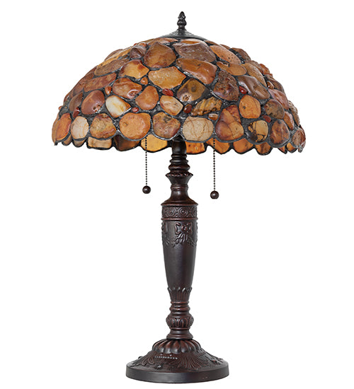 Meyda Lighting Agata 23" 2-Light Mahogany Bronze Table Lamp With Orange Stone Shade