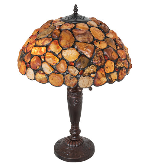 Meyda Lighting Agata 23" 2-Light Mahogany Bronze Table Lamp With Orange Stone Shade