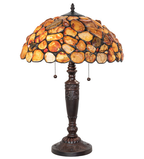 Meyda Lighting Agata 23" 2-Light Mahogany Bronze Table Lamp With Orange Stone Shade