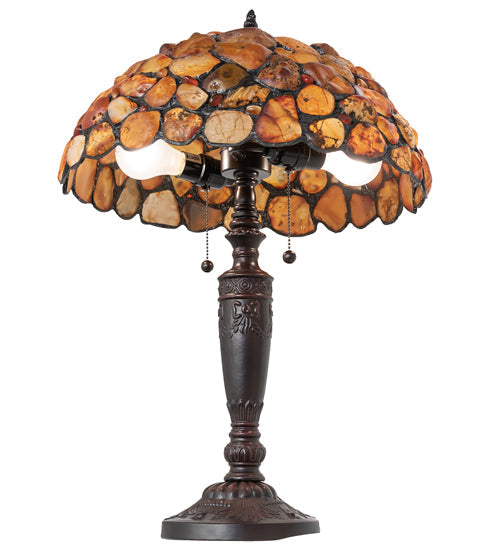 Meyda Lighting Agata 23" 2-Light Mahogany Bronze Table Lamp With Orange Stone Shade