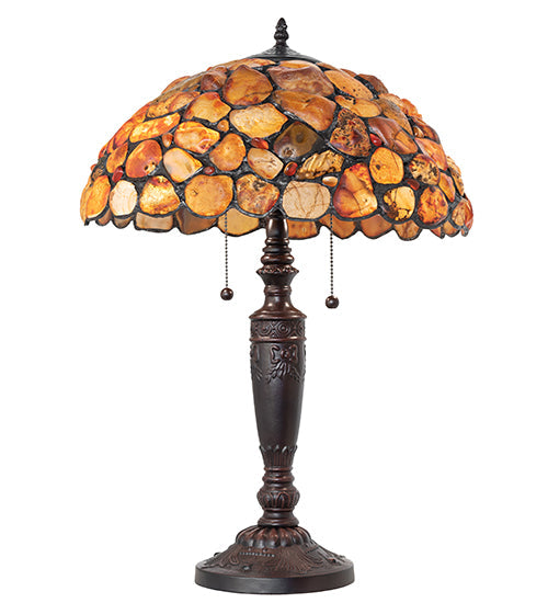 Meyda Lighting Agata 23" 2-Light Mahogany Bronze Table Lamp With Orange Stone Shade
