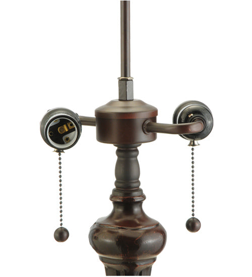 Meyda Lighting Agata 25" 2-Light Mahogany Bronze Table Lamp With Purple Earthtones Shade Glass