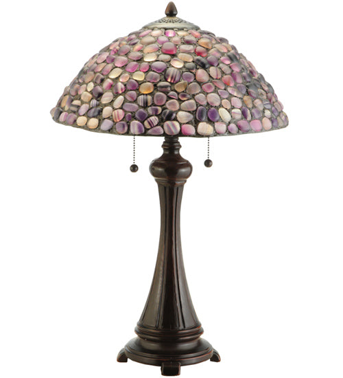 Meyda Lighting Agata 25" 2-Light Mahogany Bronze Table Lamp With Purple Earthtones Shade Glass