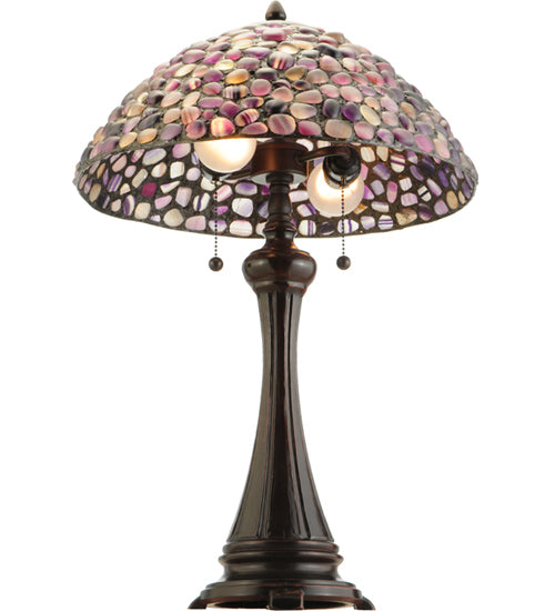 Meyda Lighting Agata 25" 2-Light Mahogany Bronze Table Lamp With Purple Earthtones Shade Glass