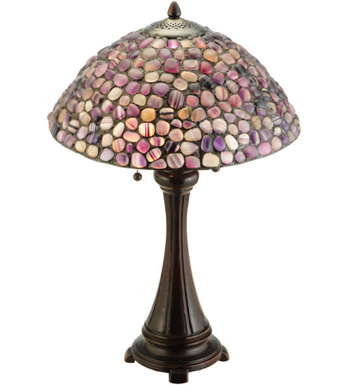 Meyda Lighting Agata 25" 2-Light Mahogany Bronze Table Lamp With Purple Earthtones Shade Glass