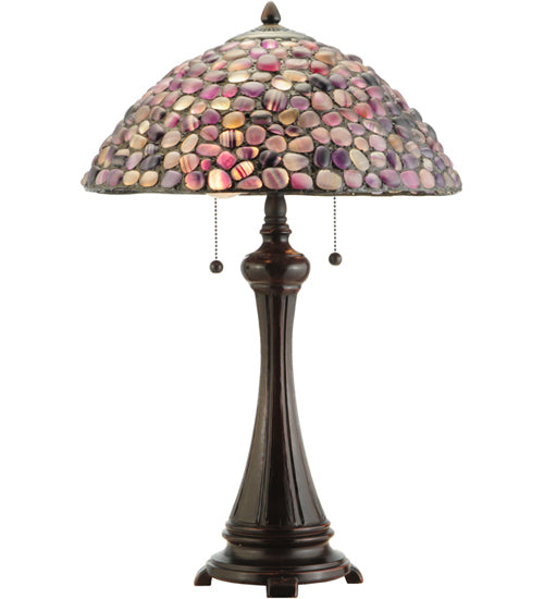 Meyda Lighting Agata 25" 2-Light Mahogany Bronze Table Lamp With Purple Earthtones Shade Glass