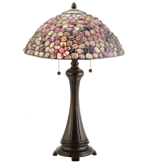 Meyda Lighting Agata 25" 2-Light Mahogany Bronze Table Lamp With Purple Earthtones Shade Glass