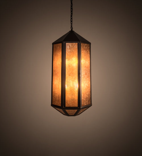 Meyda Lighting Agnes 18" 8-Light Mahogany Bronze Pendant Light With Amber Mica Shade Glass