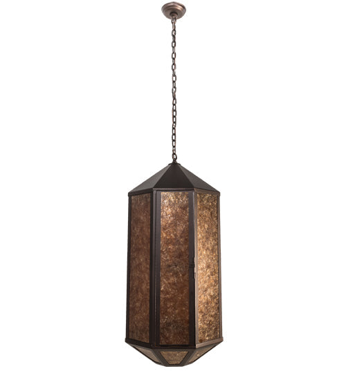 Meyda Lighting Agnes 18" 8-Light Mahogany Bronze Pendant Light With Amber Mica Shade Glass