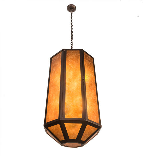 Meyda Lighting Agnes 18" 8-Light Mahogany Bronze Pendant Light With Amber Mica Shade Glass