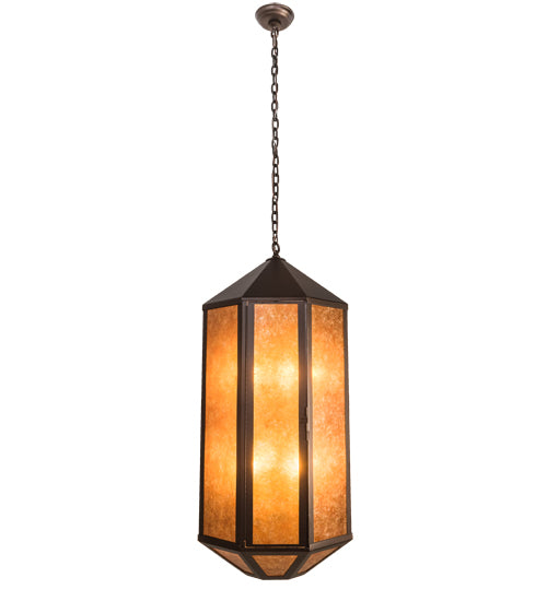 Meyda Lighting Agnes 18" 8-Light Mahogany Bronze Pendant Light With Amber Mica Shade Glass