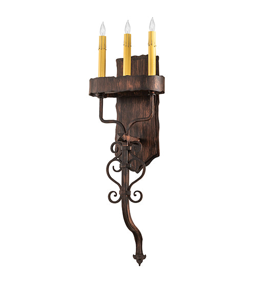 Meyda Lighting Ahriman 10" 3-Light Cimarron Bronze Wall Sconce With Amber Faux Candlelight