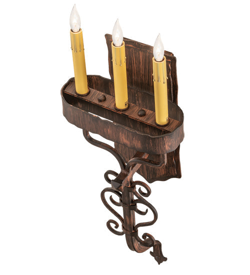 Meyda Lighting Ahriman 10" 3-Light Cimarron Bronze Wall Sconce With Amber Faux Candlelight