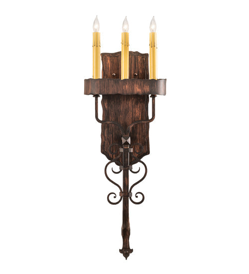 Meyda Lighting Ahriman 10" 3-Light Cimarron Bronze Wall Sconce With Amber Faux Candlelight