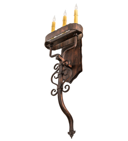 Meyda Lighting Ahriman 10" 3-Light Cimarron Bronze Wall Sconce With Amber Faux Candlelight