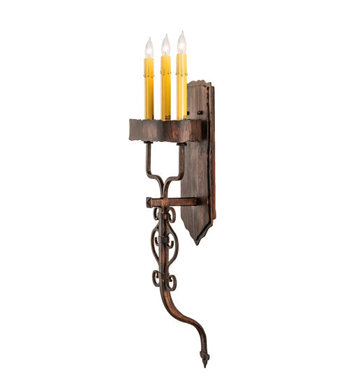 Meyda Lighting Ahriman 10" 3-Light Cimarron Bronze Wall Sconce With Amber Faux Candlelight