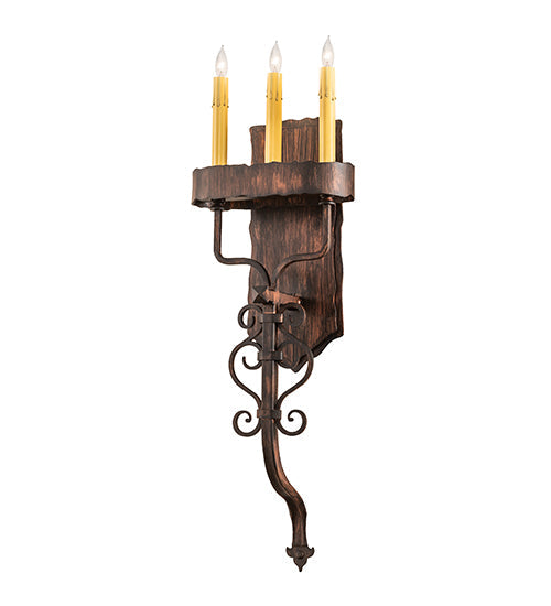 Meyda Lighting Ahriman 10" 3-Light Cimarron Bronze Wall Sconce With Amber Faux Candlelight