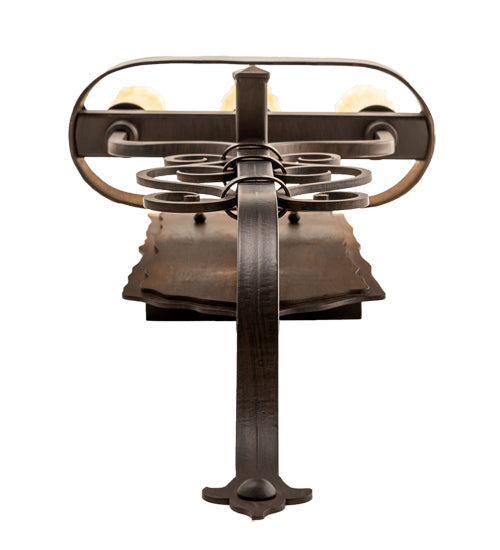 Meyda Lighting Ahriman 10" 3-Light Classic Rust Wall Sconce With Amber Faux Candlelight
