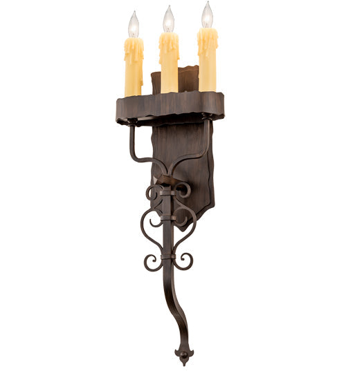 Meyda Lighting Ahriman 10" 3-Light Classic Rust Wall Sconce With Amber Faux Candlelight