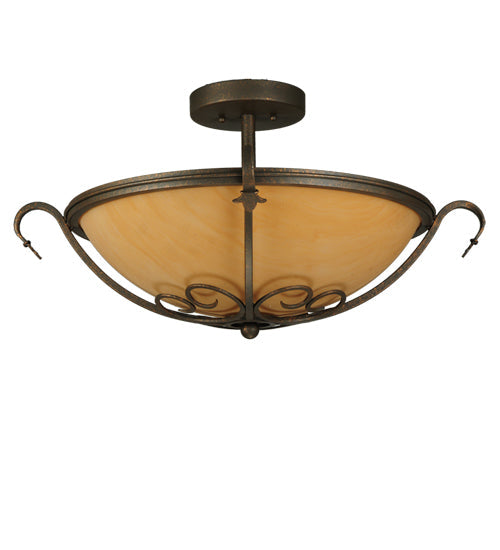 Meyda Lighting Alaine 221630 24" 3-Light Gilded Tobacco Semi-flush Mount Light With Amber Quartz Idalight Shade
