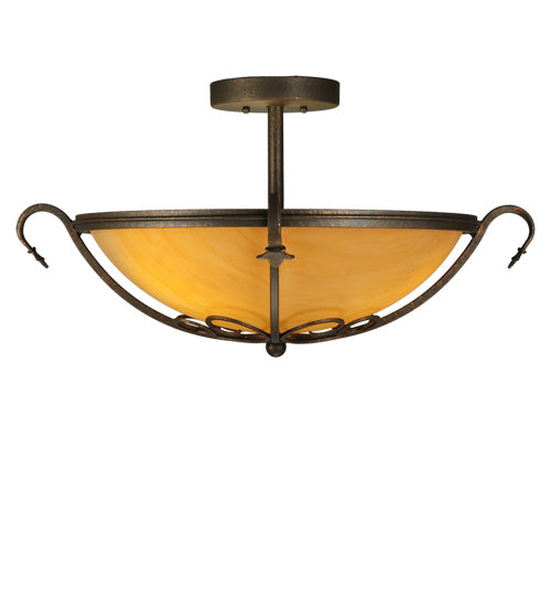 Meyda Lighting Alaine 221630 24" 3-Light Gilded Tobacco Semi-flush Mount Light With Amber Quartz Idalight Shade