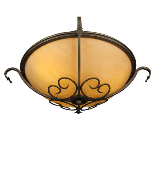 Meyda Lighting Alaine 221630 24" 3-Light Gilded Tobacco Semi-flush Mount Light With Amber Quartz Idalight Shade