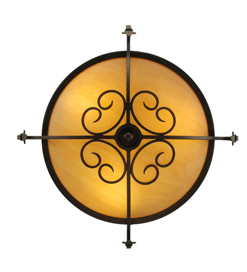 Meyda Lighting Alaine 221630 24" 3-Light Gilded Tobacco Semi-flush Mount Light With Amber Quartz Idalight Shade