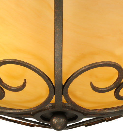 Meyda Lighting Alaine 221630 24" 3-Light Gilded Tobacco Semi-flush Mount Light With Amber Quartz Idalight Shade