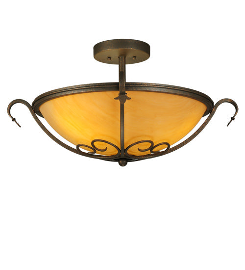 Meyda Lighting Alaine 221630 24" 3-Light Gilded Tobacco Semi-flush Mount Light With Amber Quartz Idalight Shade