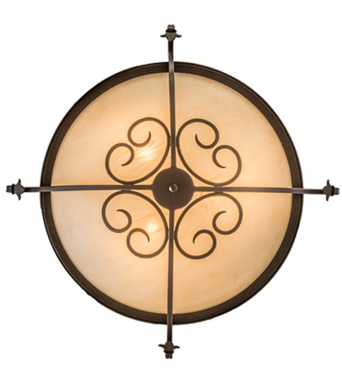 Meyda Lighting Alaine 24" 3-Light Cafe Noir Semi-flush Mount Light With Beige Sahara Taupe Idalight Shade Glass