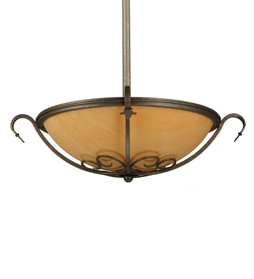 Meyda Lighting Alaine 24" 3-Light Gilded Tobacco Semi-flush Mount Light With Amber Quartz Idalight Shade
