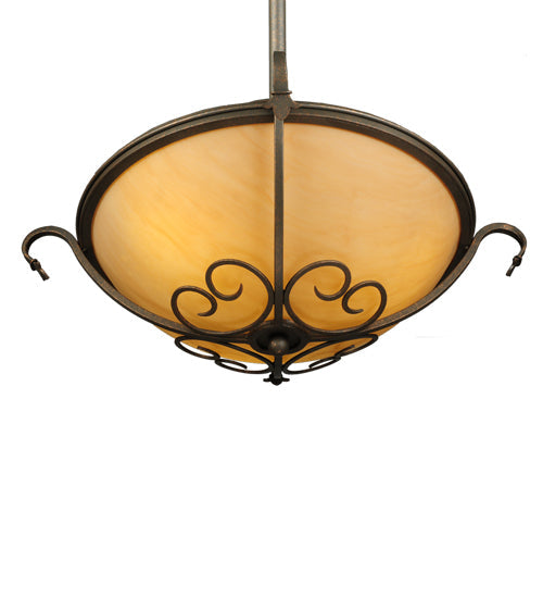Meyda Lighting Alaine 24" 3-Light Gilded Tobacco Semi-flush Mount Light With Amber Quartz Idalight Shade